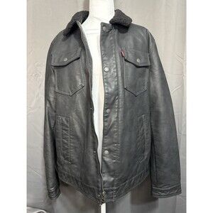 Levi’s Faux Leather Sherpa Lined Trucker Jacket Black Button Front Men’s Medium